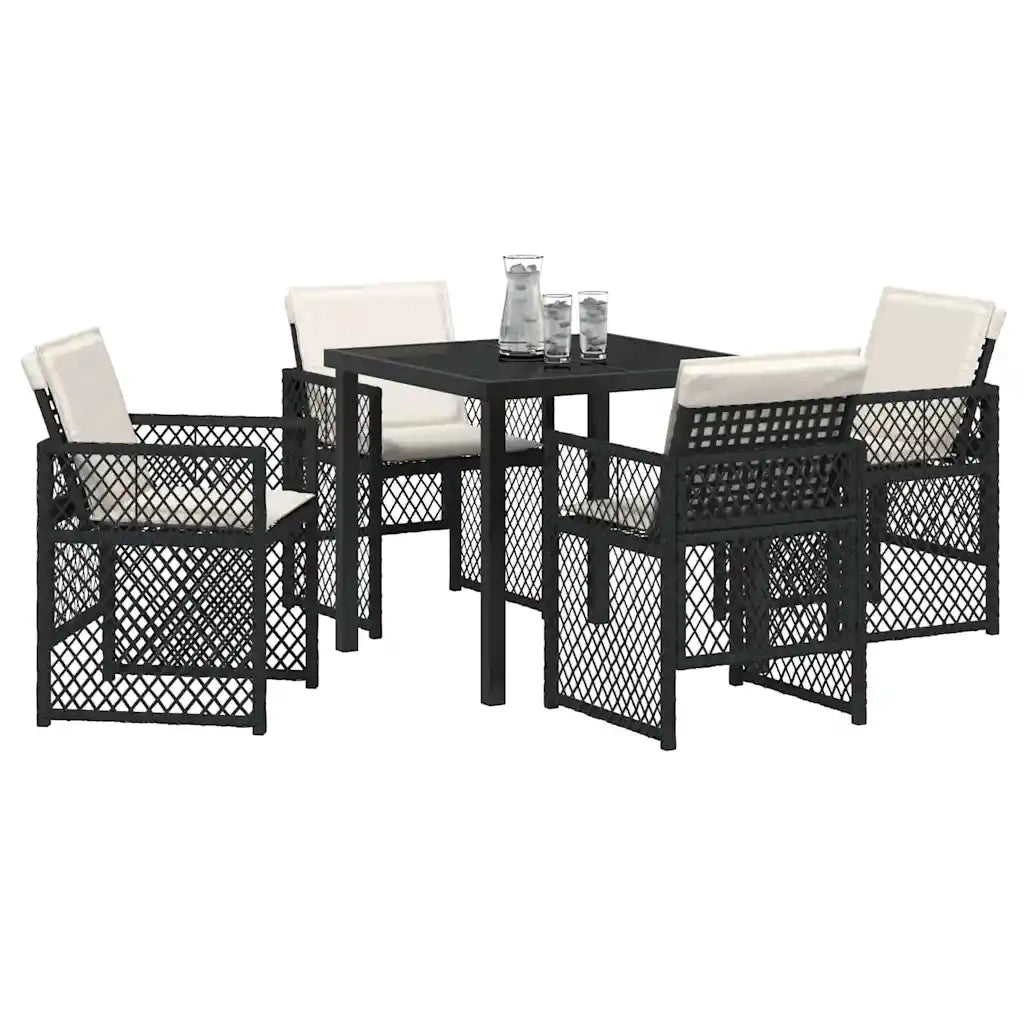 Set da Pranzo per Giardino 5 pcs Nero polyrattan 3380617
