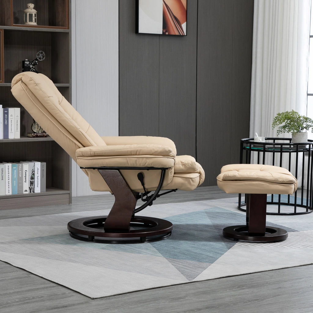 Poltrona relax reclinabile 135¡ã ¨C Xylo ¨C girevole 360¡ã con poggiapiedi ecopelle beige
