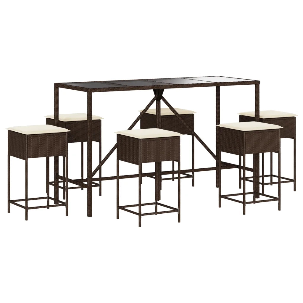 vidaXL Set Bar da Giardino 7 pz con Cuscini in Polyrattan Marrone