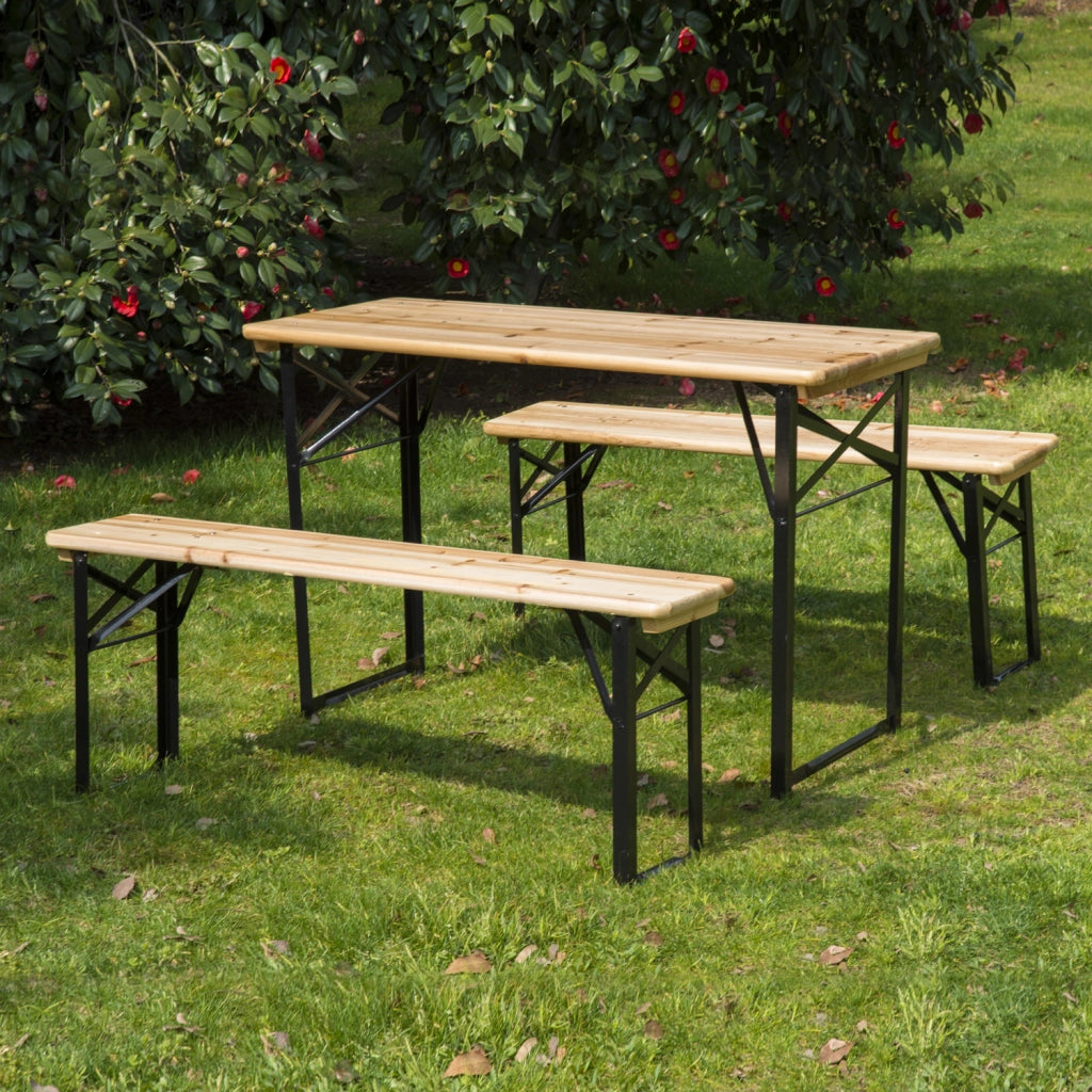 Tavolo da Picnic Pieghevole con 2 Panche ¨C zephmum ¨C Legno Massello Abete Nero