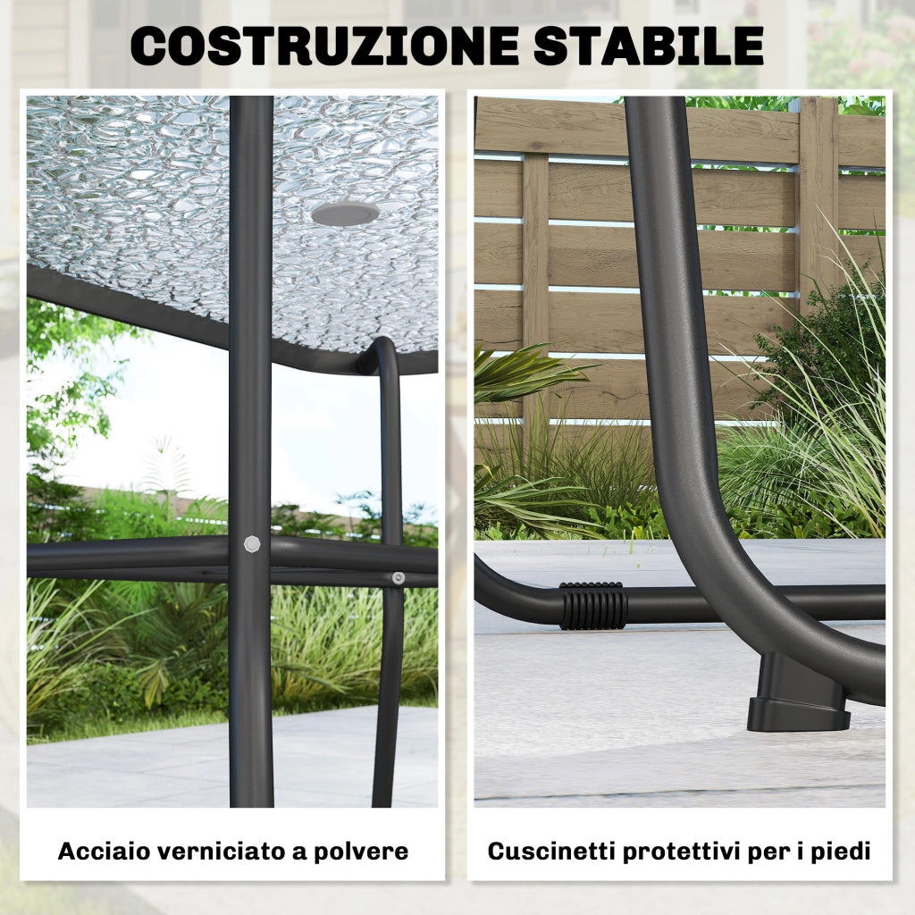 Set 8 Pezzi da Giardino con Ombrellone 6 Sedie Pieghevoli e Tavolo da Esterno in Vetro Temperato Nero