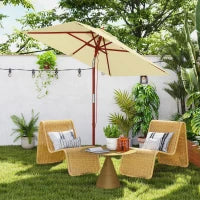 Ombrellone Rettangolare Inclinabile 2x1.5 m con 6 Stecche e Apertura a Corda, in Bambù e Poliestere Beige