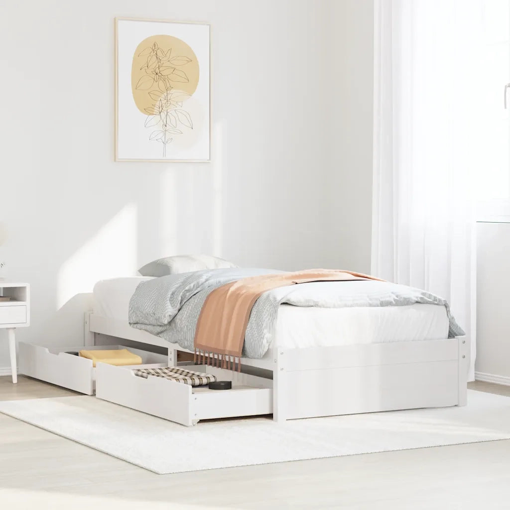 Letto senza Materasso Bianco 90x190 cm in Legno Massello Pino
