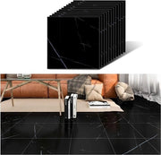 Tegeli di pavimento autoadesivi in stile marmo nero, dimensioni 30 cm x 30 cm, set di 12 pezzi