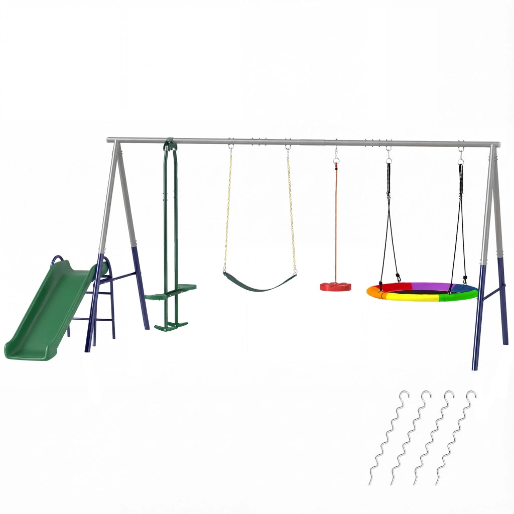 Altalena 5 in 1 con Scivolo e Altalena Nido ¨C zephmum ¨C 382x196x203 cm Multicolore