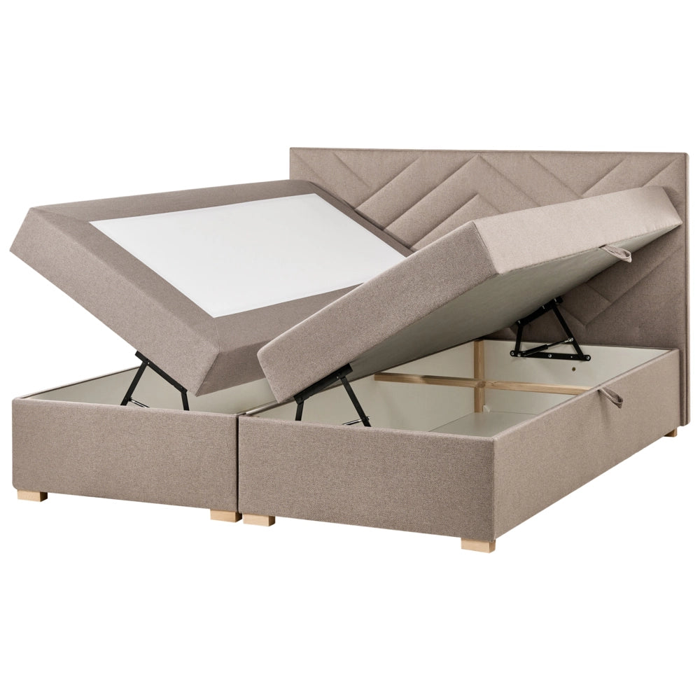 Letto contenitore in tessuto imbottito tortora 180x200 cm con apertura a sollevamento continentale