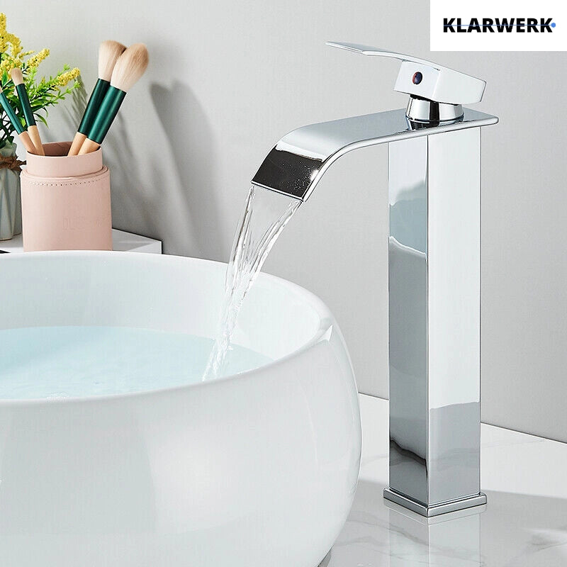 ROSA | Rubinetto da bagno premium a cascata alta cromato | miscelatore Hotel Gastro Premium per lavabo freestanding - in acciaio inox con bocca alta
