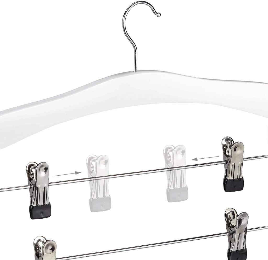 Set di 3 grucce multi-gruccia in legno per abiti e pantaloni clip e ganci salvaspazio 360° bianco 13_0000734