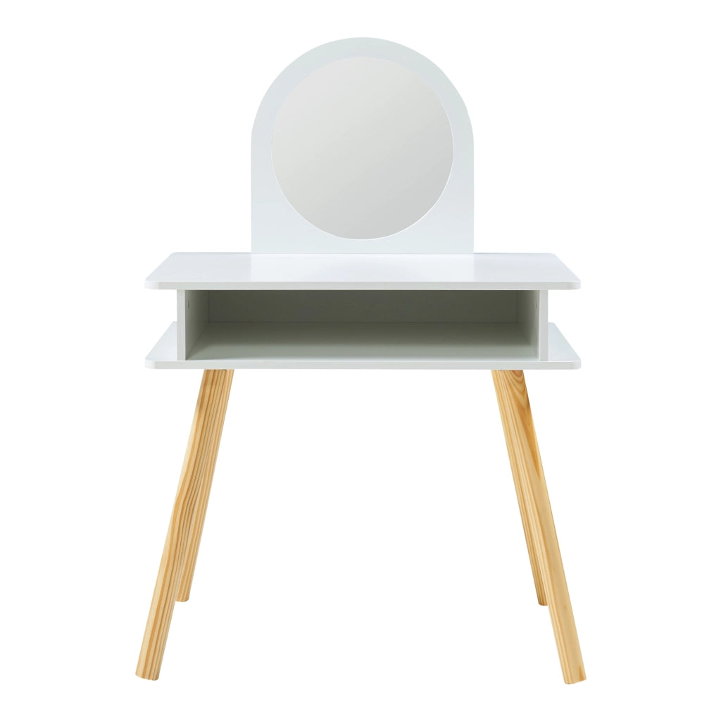 Set Ovanåker di Tavolo da Trucco e Sgabello per Cameretta - Bianco/Naturale [en.casa]