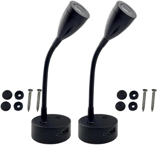 Set di due lampade da lettura a LED, 12 V, adatte per camper e barche, con zanzariera, 24 V 3000 K, nera, con interfaccia USB, adatte per camper, minivan, auto e camion.