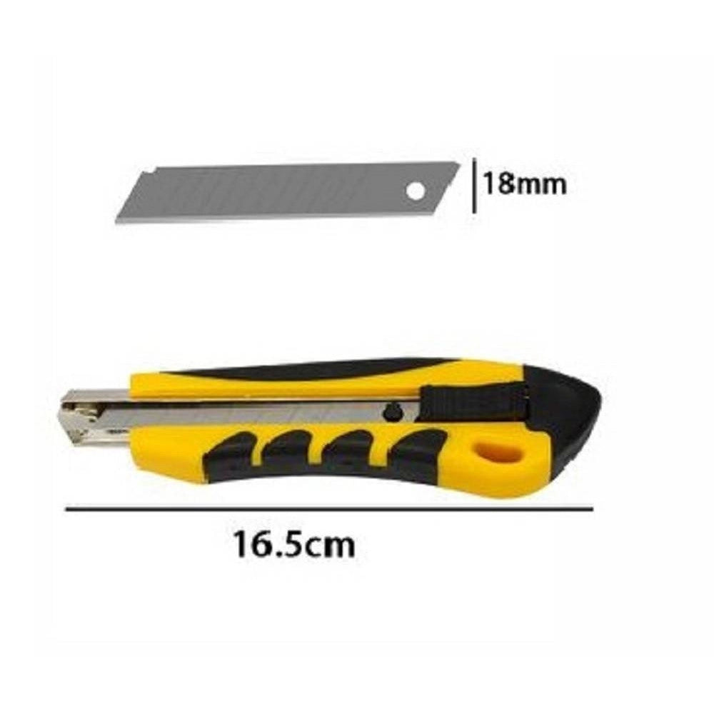 Trade Shop - Taglierino Cutter Con Fermo Blocco Guida Lama Da 18mm Manico Antiscivolo 71070 -