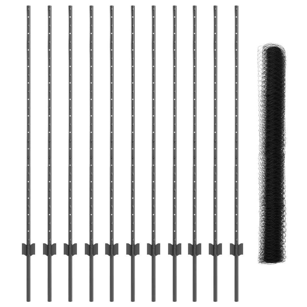 Posti per Recinzione  22 pz U-Channel Grigio 140 cm Acciaio