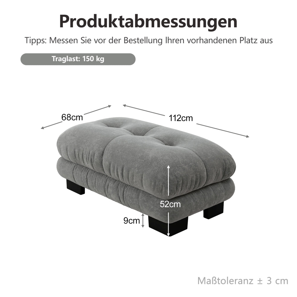 DIVANO modulare in chenille grigia con pouf mobili