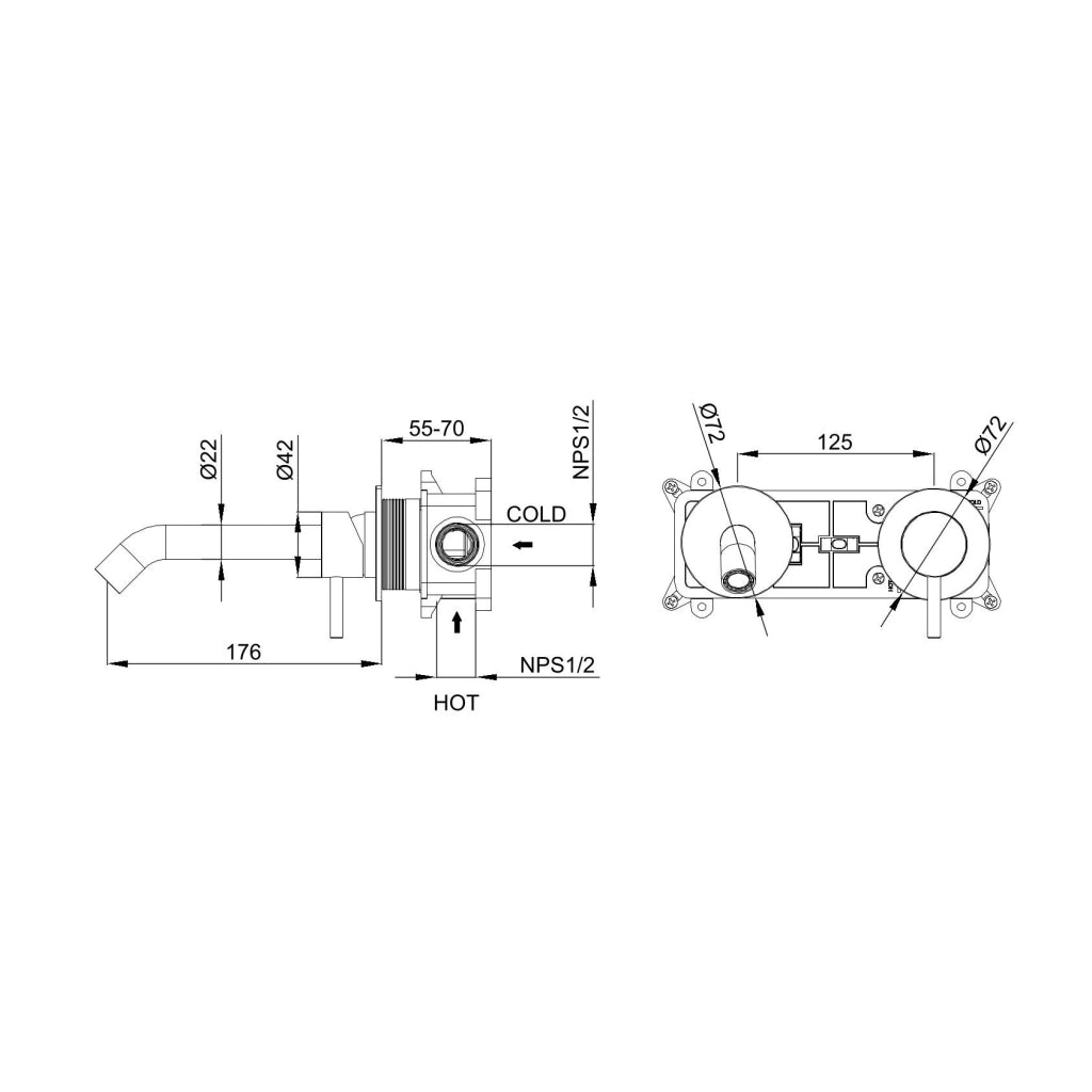 SINED Kit Miscelatore e Beccuccio da Muro in Acciaio Inox 316L con Finitura PVD Oro Rosa per Bagni Moderni e Ambienti Outdoor - Modello LEVANTE