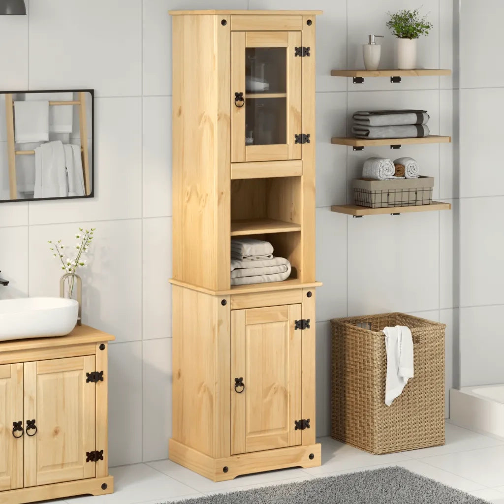 Mobile da Bagno | Armadio da bagno Corona 50x40x185 cm in Legno Massello di Pino