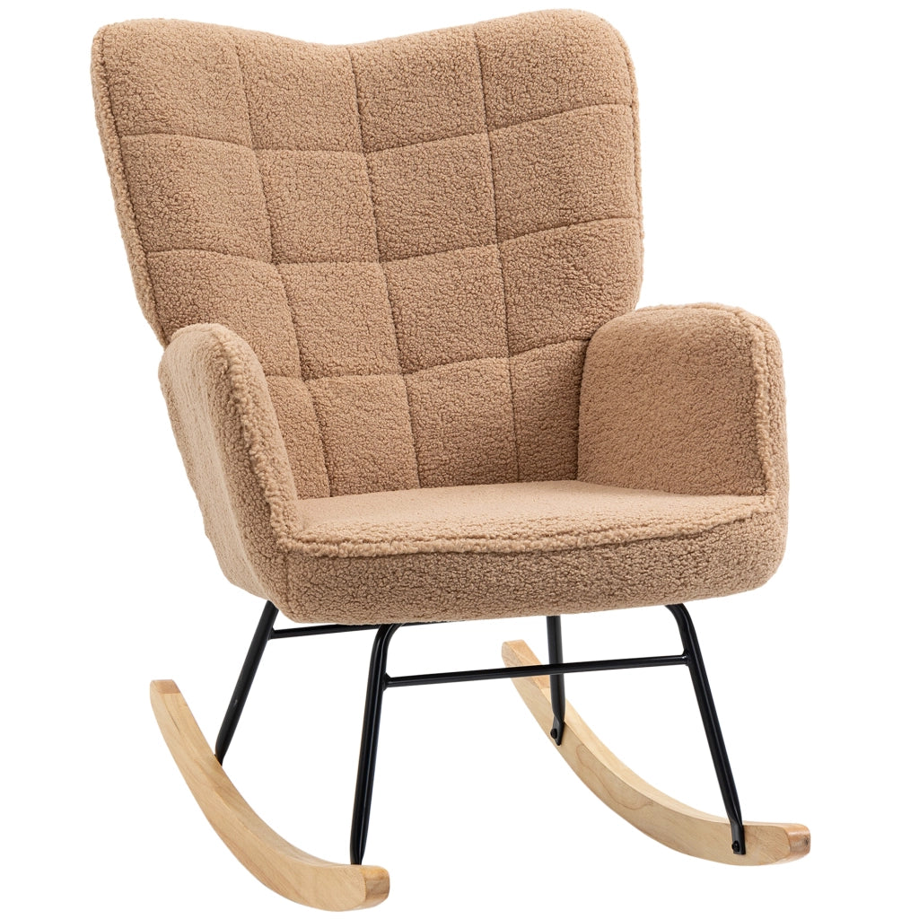 Poltrona a dondolo con schienale trapuntato e seduta imbottita in poliestere marrone per salotto 98 × 71 × 101 cm