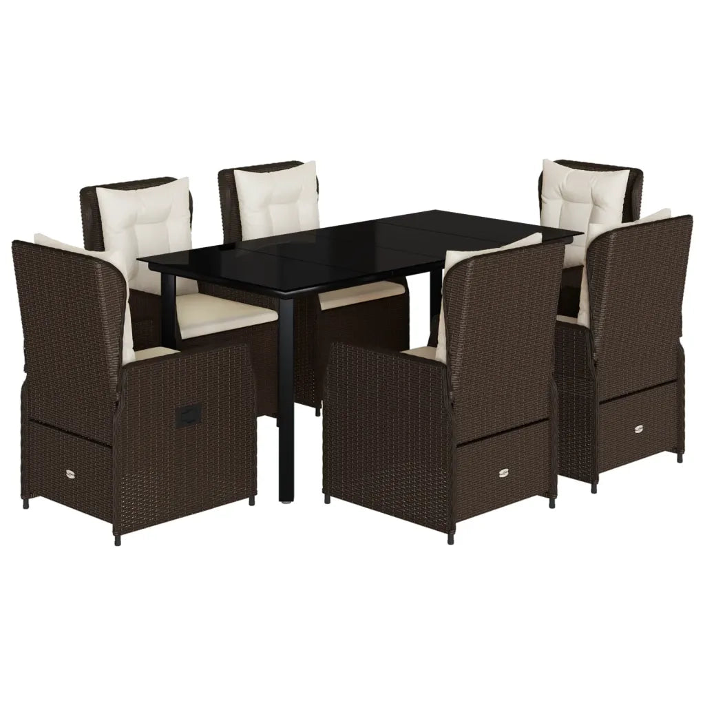 Set da Pranzo da Giardino 7pz con Cuscini in Polyrattan Marrone