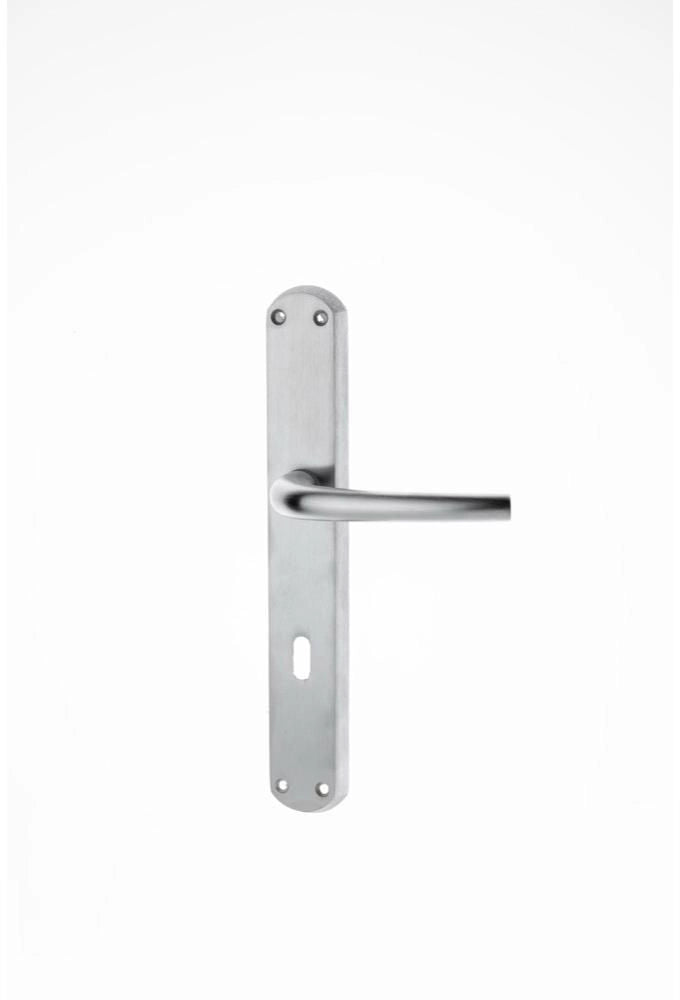 Ghidini 21668 Serie Milena Coppia di Maniglie per Porta con Placca Attacco Q8 Foro Chiave Patent Ottone Cromo Satinato colore Cromo Satinato