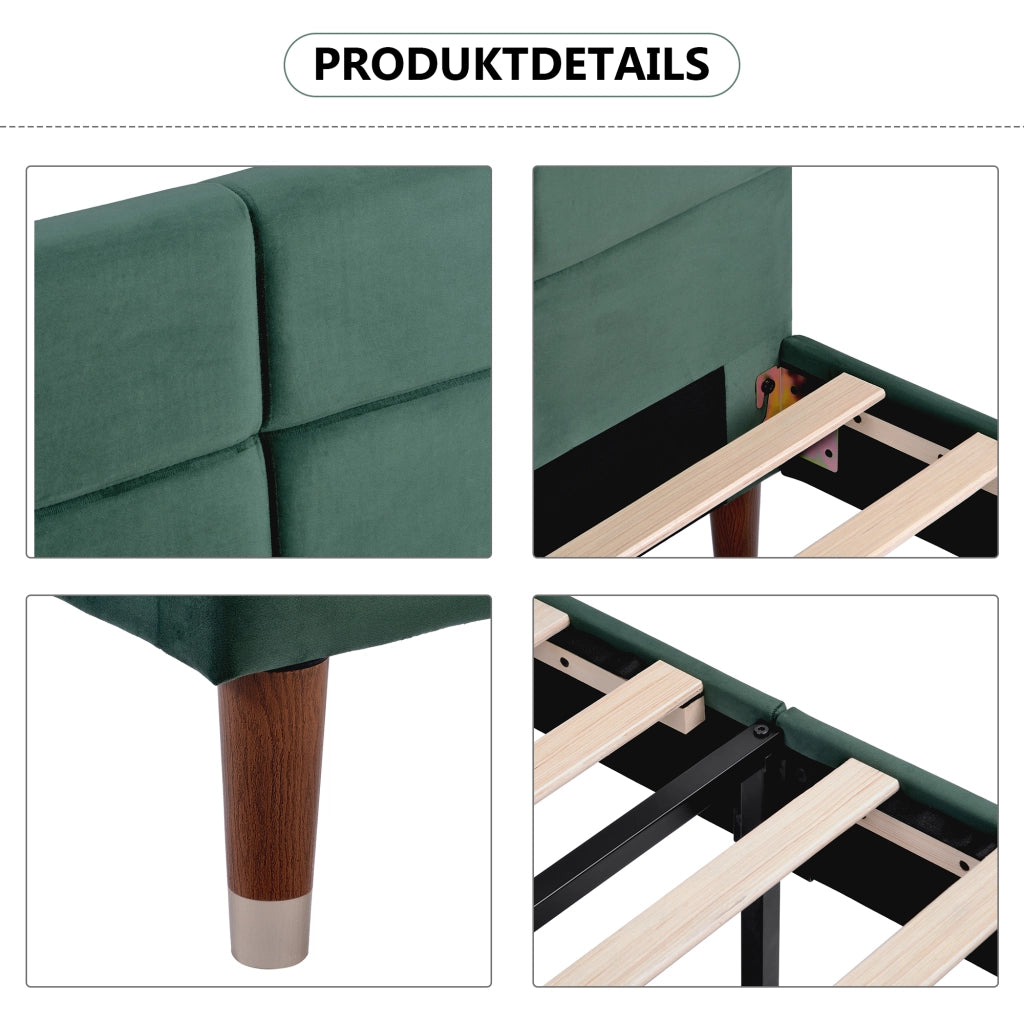 Letto imbottito matrimoniale 140×200 cm con testiera e materasso incluso; verde; velluto