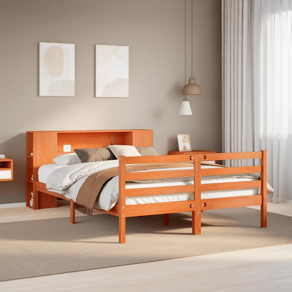 Letto Libreria senza Materasso Marrone Cera 135x190 cm in Pino 3321863