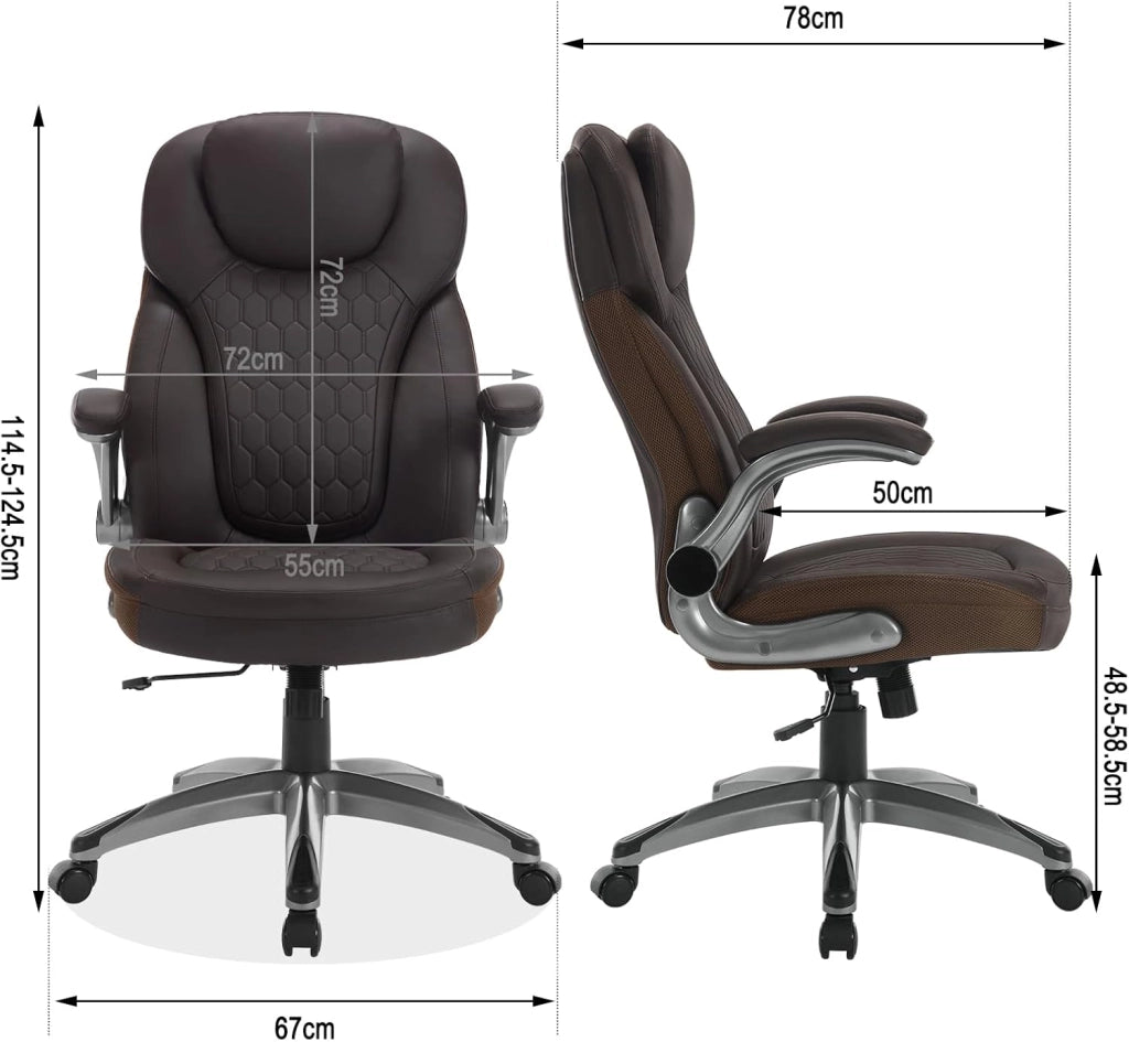 Sedia Ergonomica da Ufficio con Supporto Lombare, Poltrona Ufficio con Funzione Basculante e Braccioli Regolabili, Altezza Regolabile, PU, Nero