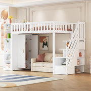 Letto a soppalco 90x200 cm con armadio, scaffali e scala contenitore