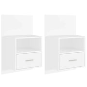 Set di 2 Comodini | Armadio da Notte | Mobiletto da notte a Parete Bianchi
