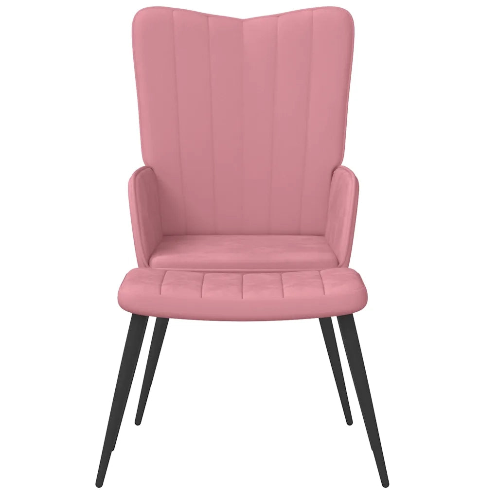 Poltrona Relax | Sedia Relax con Sgabello Rosa in Velluto