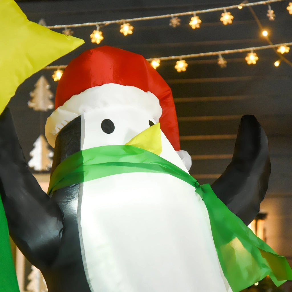 Babbo Natale Gonfiabile 170x115x243 cm con Pinguino e Pupazzo di Neve per Esterno
