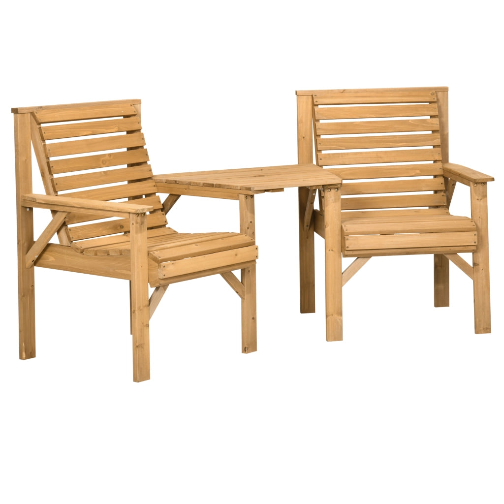 Bistrot da giardino in 3 pezzi in legno resistente alle intemperie; design lamellare con foro per ombrello; marrone