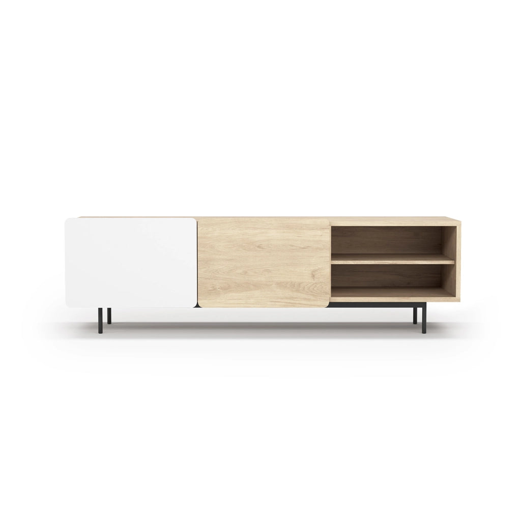 Mobile TV Herdasa effetto rovere chiaro e bianco gambe grafite 54x180x44