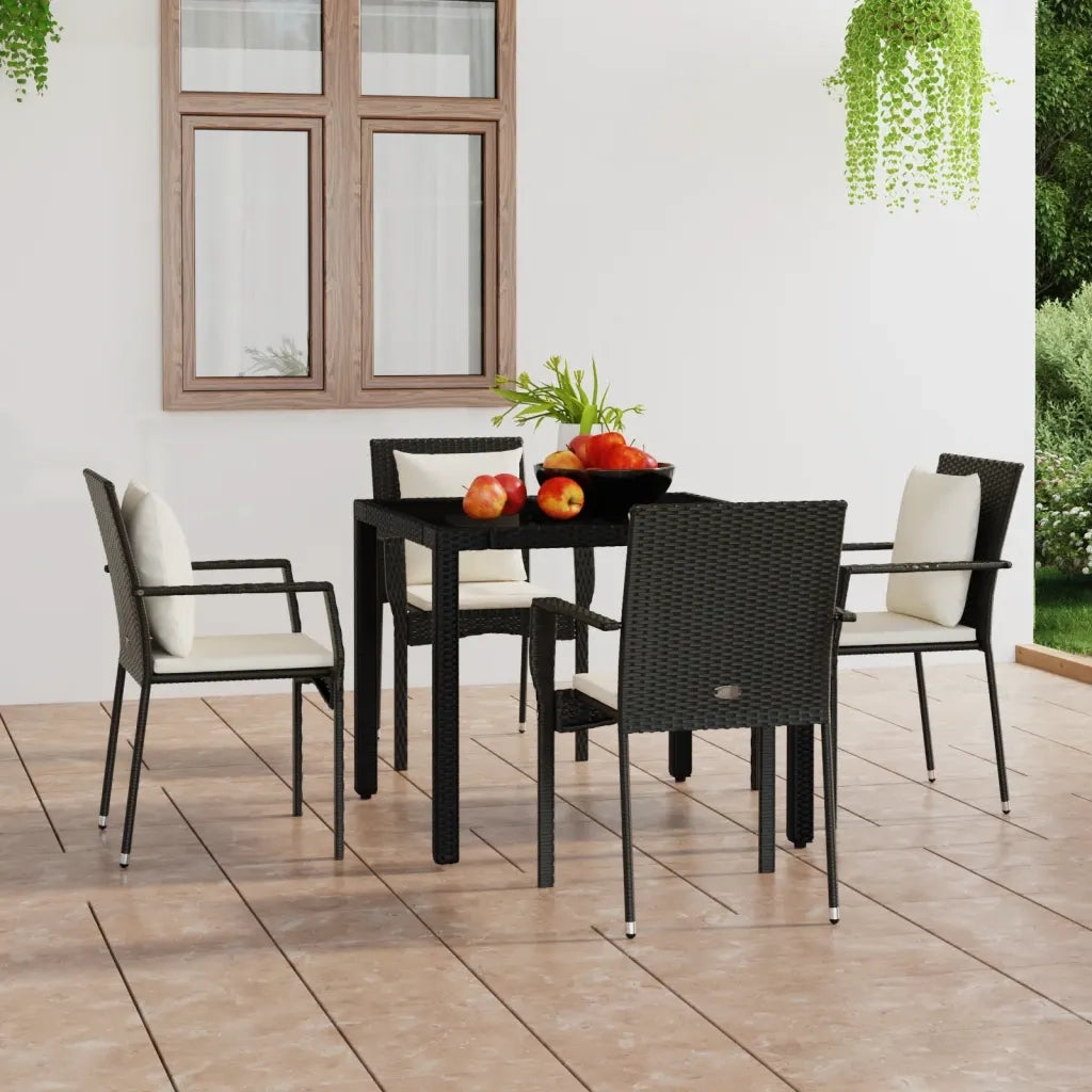 Sedie da Giardino con Cuscini 4 pz | Sedie da Esterno in Polyrattan Nere
