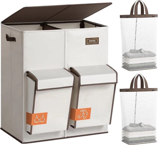 180L Lavatrice con Coperchio – 4-Parti Grande Lavatrice con Compartimenti Separati – Doppio Raccoglitore con Sacchi Lavabili – Spremitore per Spazio Lavanderia e Camera da Letto