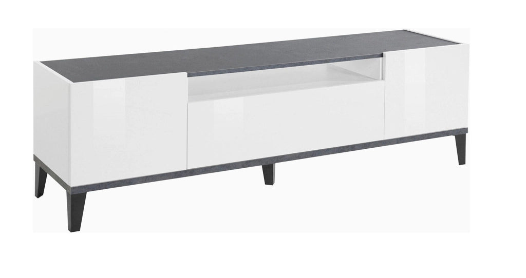Mobile TV 2 Ante 1 Cassetto 160x40x47 cm Sunrise Bianco Lucido e Ardesia
