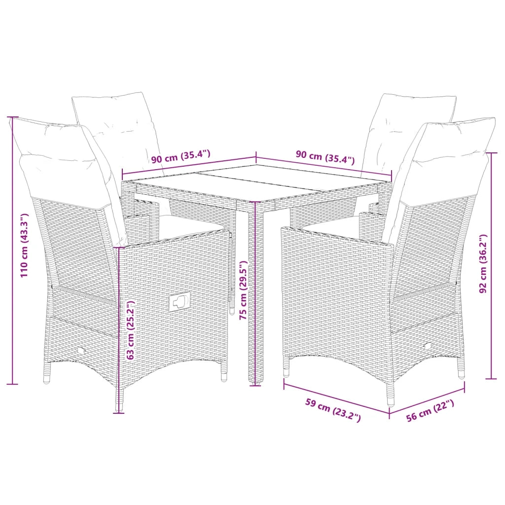 Set da Pranzo da Giardino 5pz con Cuscini in Polyrattan Marrone 3276768