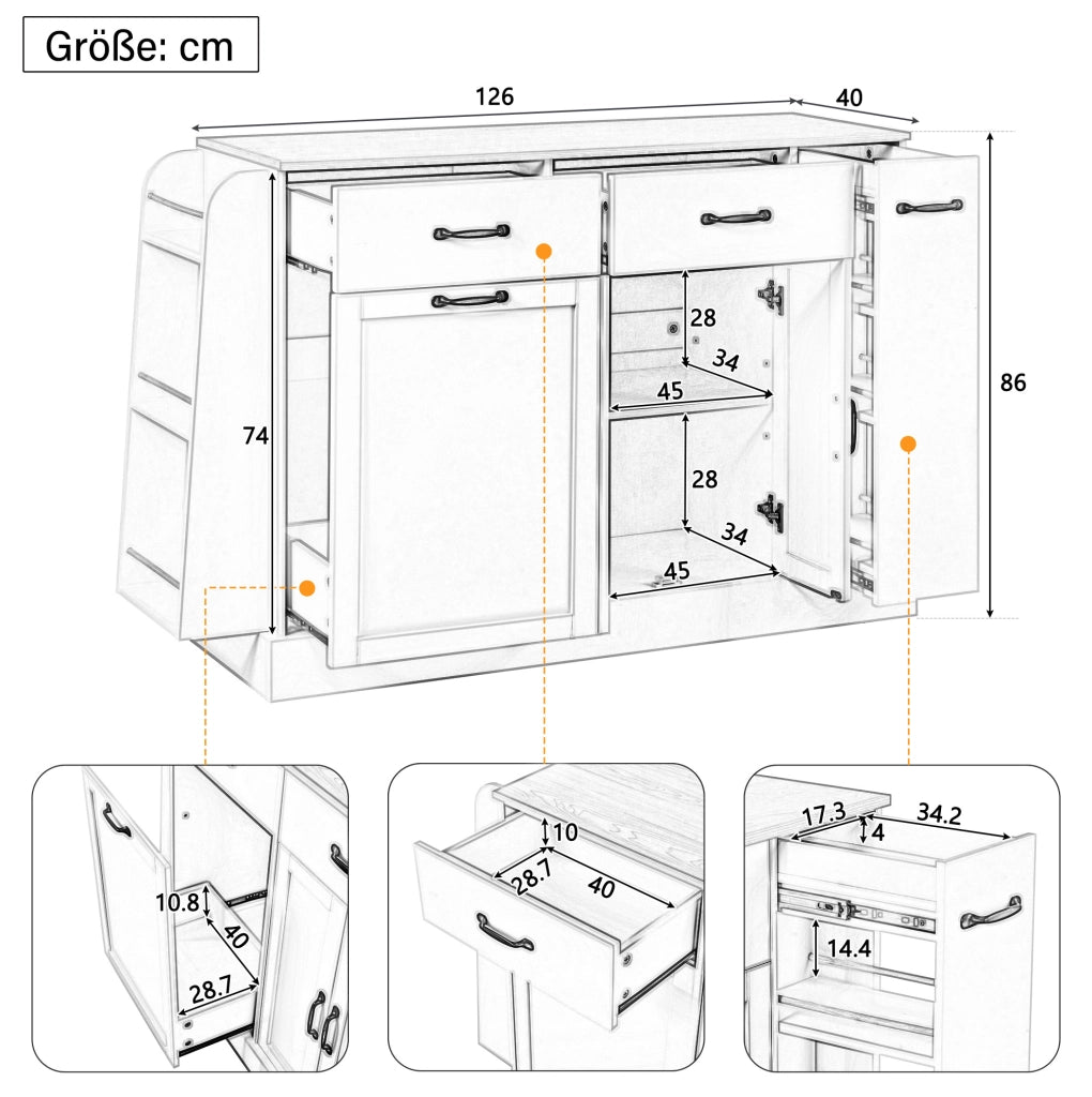 Credenza bianca e naturale in MDF con ante; cassetto e ripiani regolabili