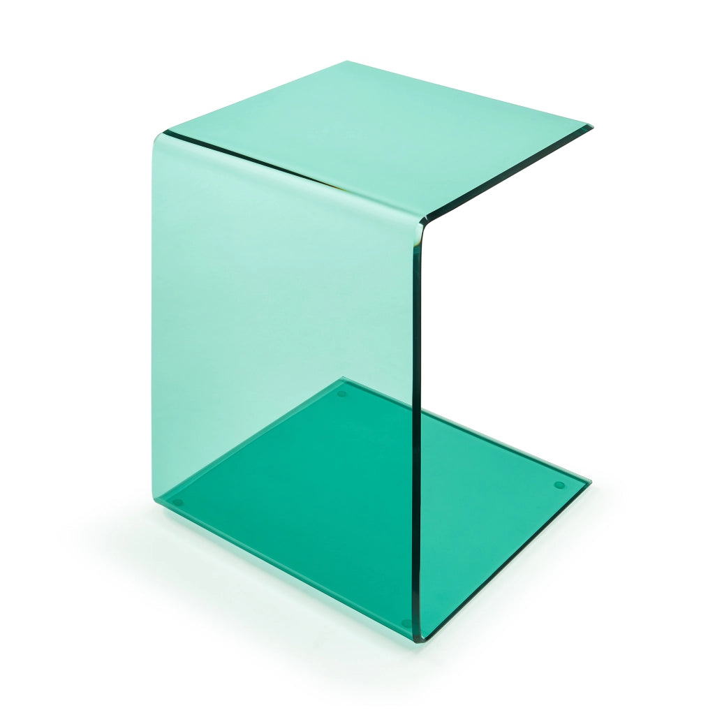 Tavolino Laterale Trölmapilu a Forma di C in Vetro 60 x 40 x 40 cm - Verde [en.casa]