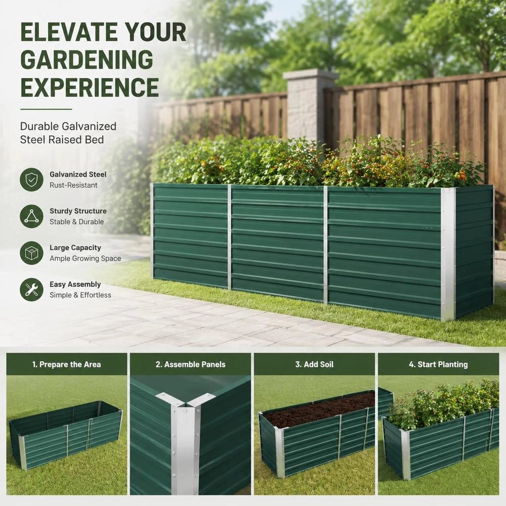 Garden Raised Bed Galvanized Steel 240x40x77 Cm Green