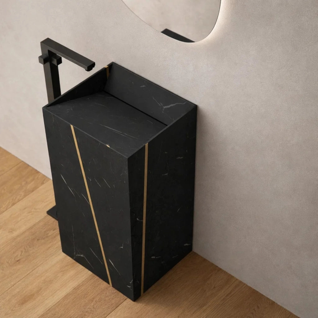 Lavabo da centro stanza lukas in stone artificiale nero e nocciola *** confezione 1