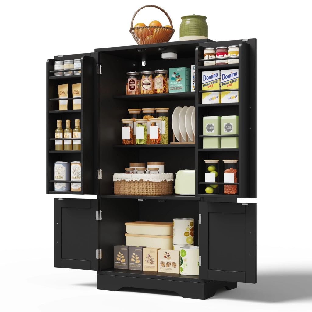 Credenza con 4 ante; ripiani regolabili e luce LED - per cucina - 120×60×40 cm - nero
