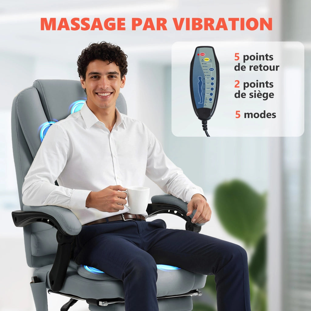 Sedia da ufficio massaggiante ¨C zephmum ¨C regolabile reclinabile grigio