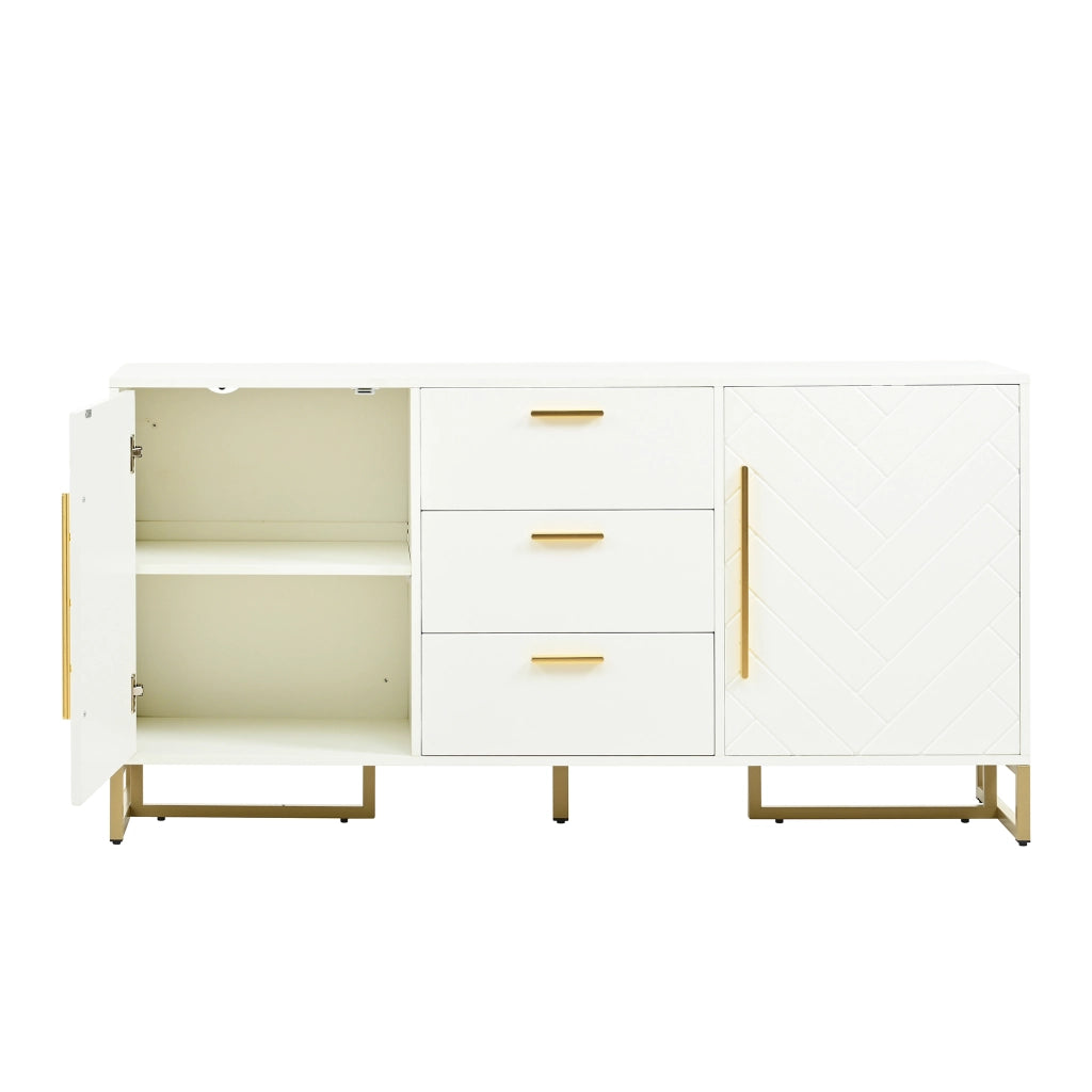 Credenza con 2 ante; 3 cassetti e ripiani regolabili per soggiorno in MDF e PB 145×40×75 cm bianco