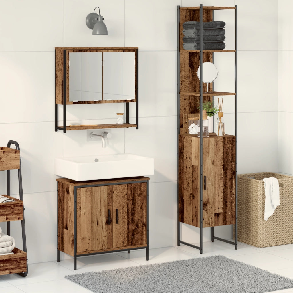 Set di mobili per bagno a 3 pezzi in legno vecchio
