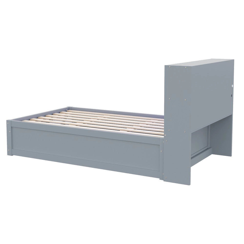 Letto Singolo Contenitore Idraulico in Legno Massello con LED ¨C MINIMAL ¨C Grigio, 90x200, senza materasso