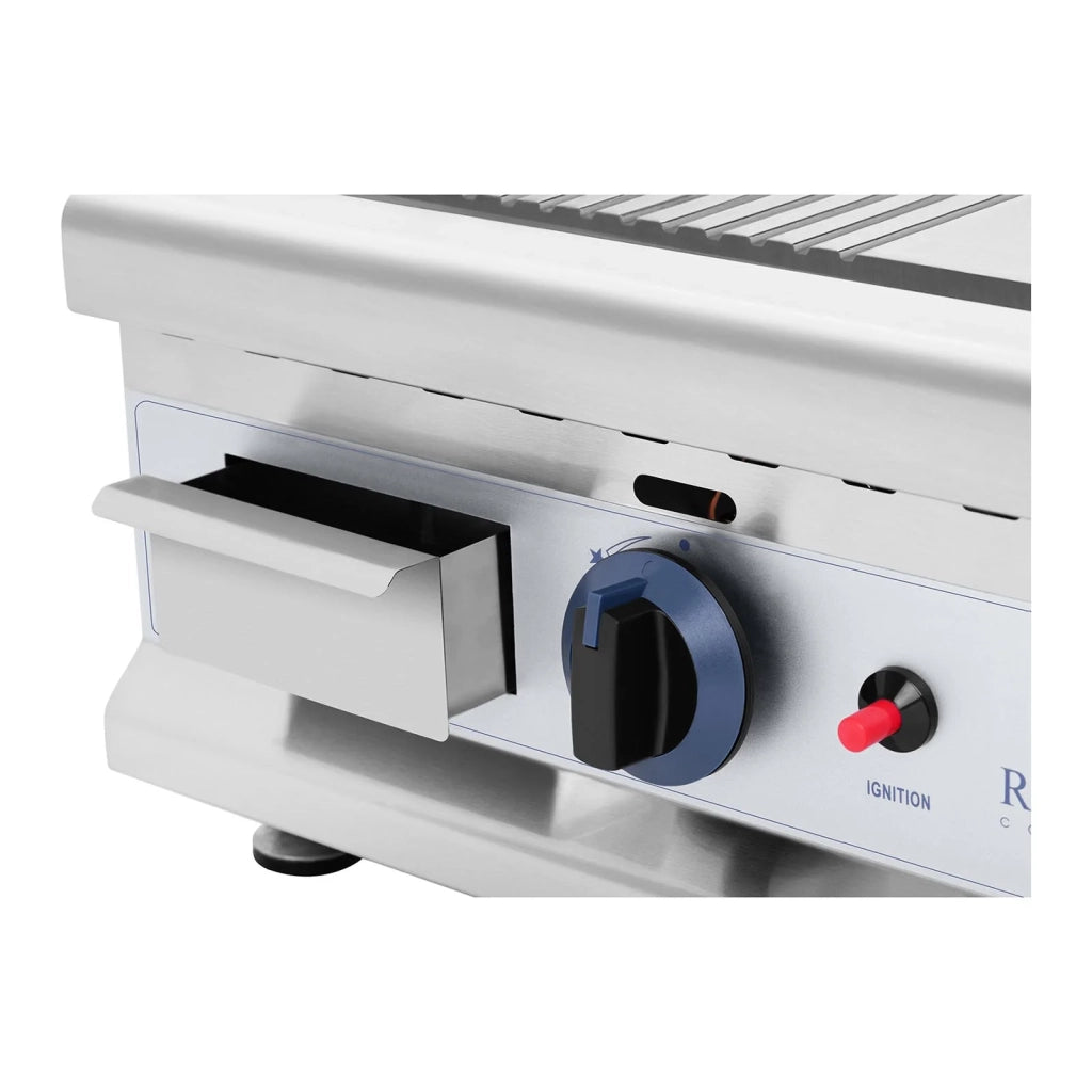 Royal Catering Piastra a gas in acciaio inox Professional Grill 60 cm 2 zone di cottura 2 x 3 100 Watt (piastra 60 x 40 cm 20 mbar gas naturale 50 - 300 °C liscia/scanalata scarico grassi) 14_0004037