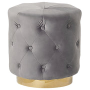 Pouf Rivestimento in Velluto Grigio Base dorato 40 x 41 cm Bottoni capitonné Poggiapiedi Glamour