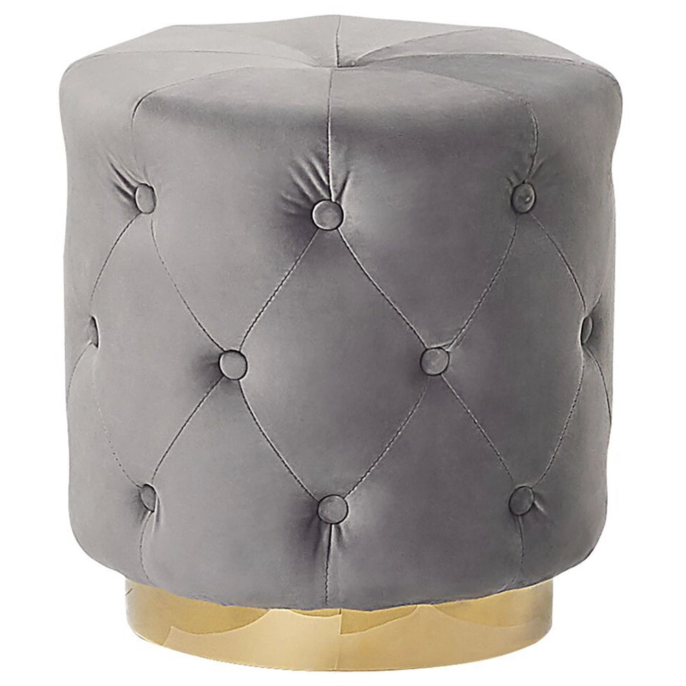 Pouf Rivestimento in Velluto Grigio Base dorato 40 x 41 cm Bottoni capitonné Poggiapiedi Glamour