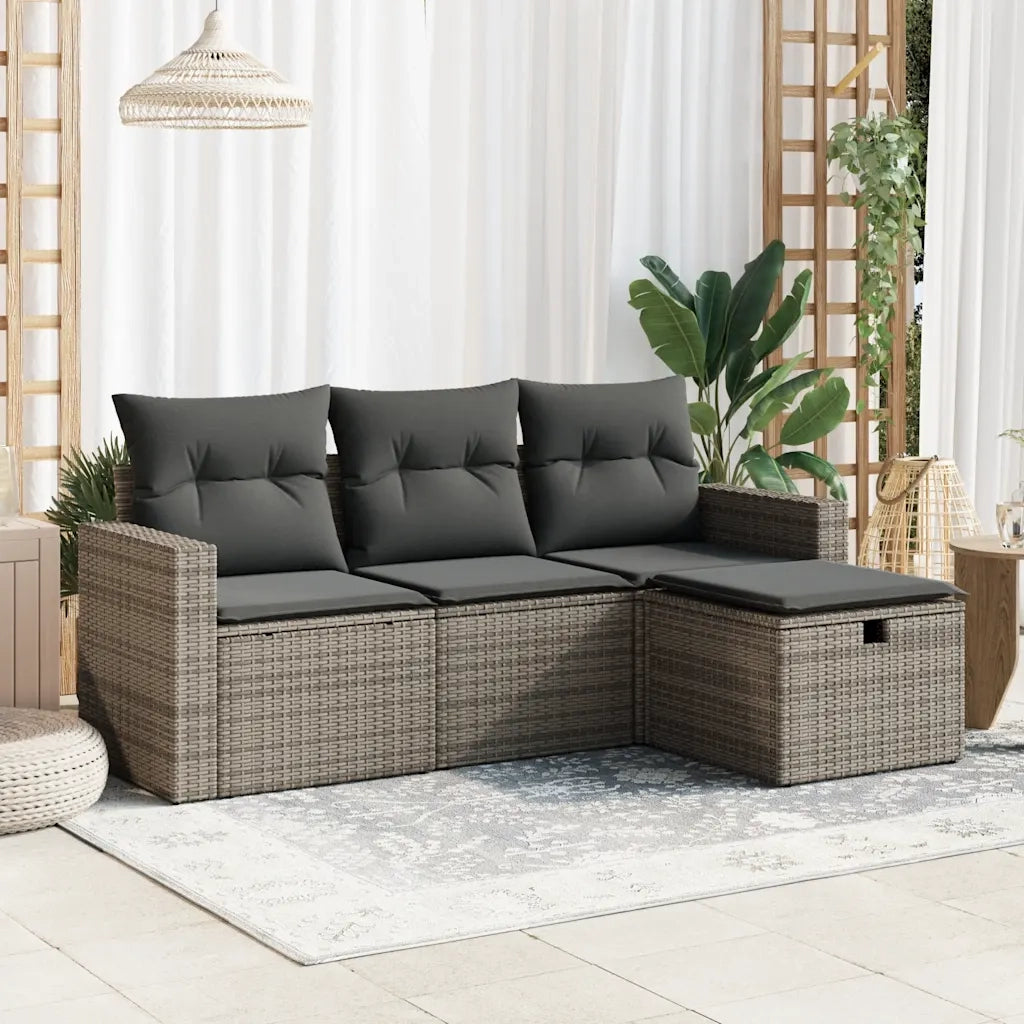 Set Divani da Giardino 4 pz | Set Salotto da Giardino con Cuscini in Polyrattan Grigio