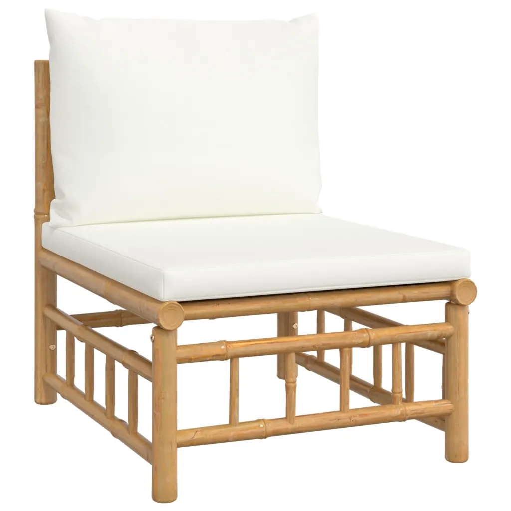 Set Salotto da Giardino 6pz con Cuscini Bianco Crema in Bambù 3155201