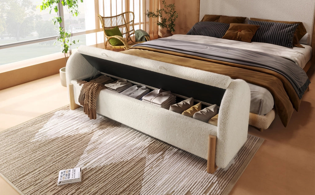 Panca contenitore imbottita 166 × 47 × 61 cm con vano idraulico e chiusura soft-close, senza materasso, bianca